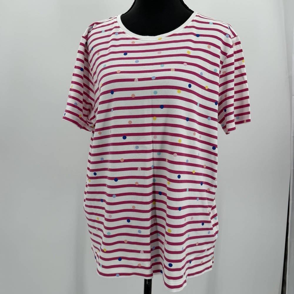 Kim‎ Rogers Striped Polkadot Perfectly Soft Tee Pink Colorful Cotton Women M
